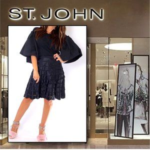 𝐒𝐓. 𝐉𝐎𝐇𝐍 𝐂𝐎𝐔𝐓𝐔𝐑𝐄 Black Scallop Tiered Knee Length A-Line Silk Skirt